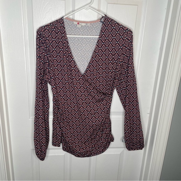 Boden Elodie Jersey Faux Wrap Stretch Jersey Knit Top Diamond Floral Purple 10 - Picture 2 of 14